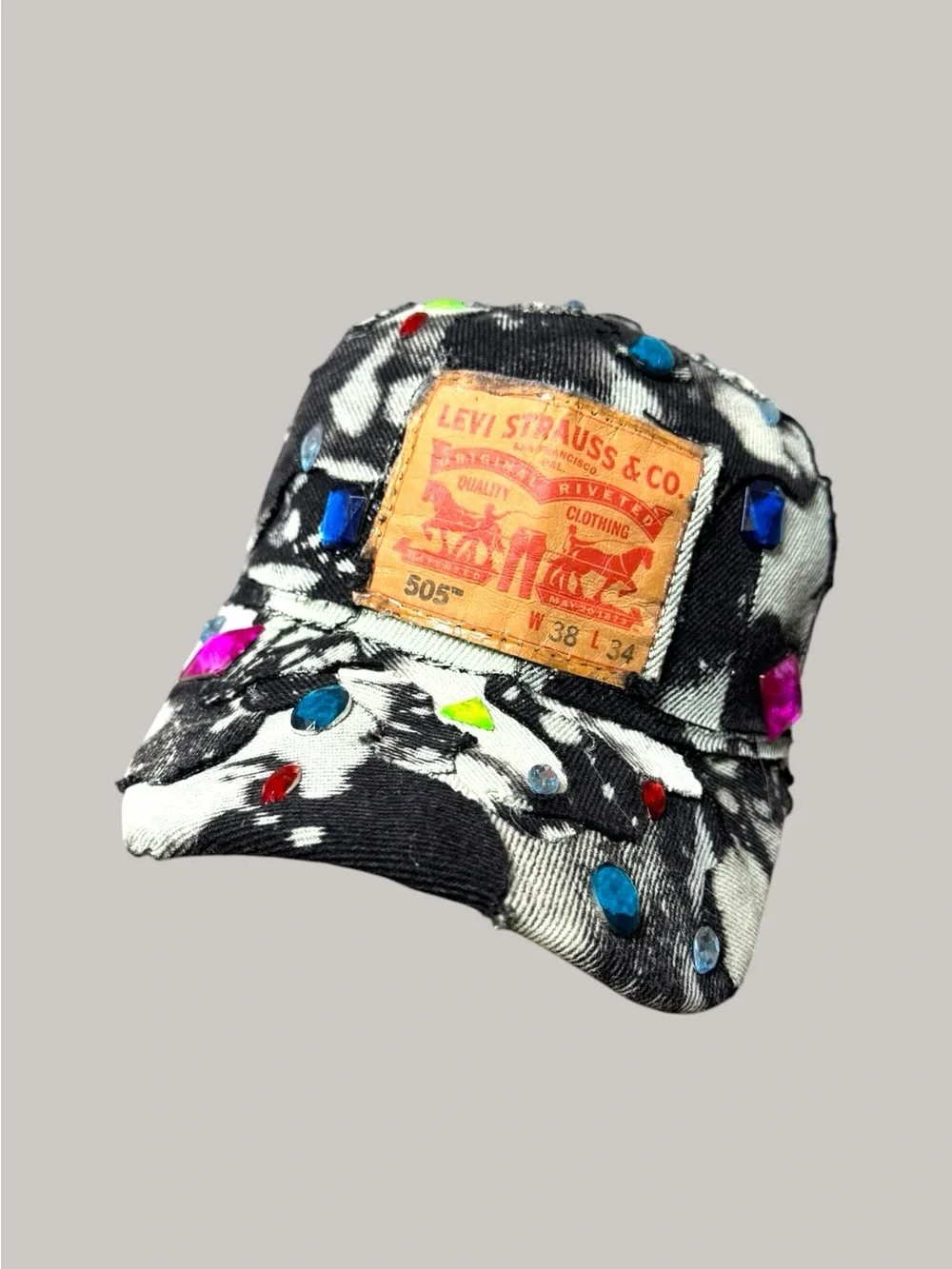 Levi's Black & White Denim Kids Cap with Multicolor Gem Accents
